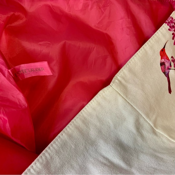 Estee Lauder Pink Floral Hummingbird Large Over Night Travel Shopping Tote Bag - Picture 4 of 12